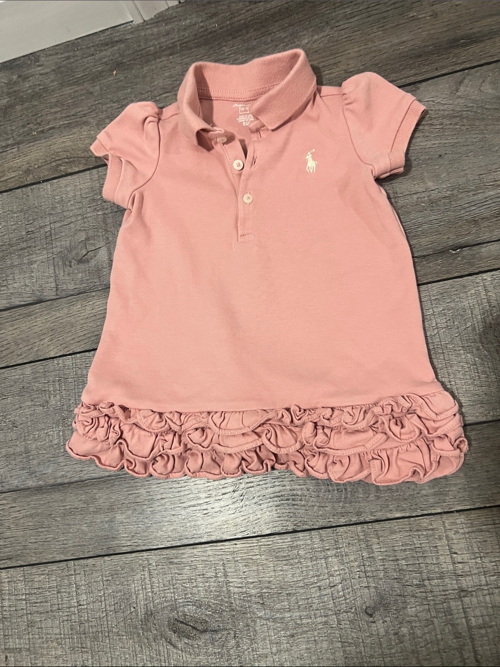 Ralph Lauren Pink Ruffle-Hem Polo Dress